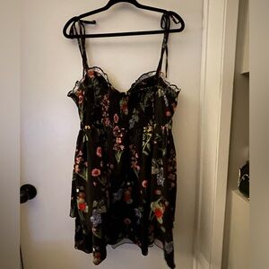 Woven Floral Ruffle Hem Knotted Layered Mini Dress Curve & Plus